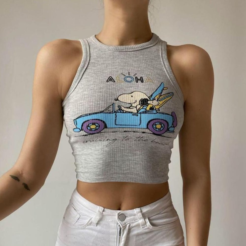 Vintage enjoy pattern gray top crop